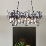 7 Bulbs Oval Frame Pendant Lamp Modern Black/Gold Clear Rectangular-Cut Crystals Encrusted Island Lighting Black Clearhalo 'Ceiling Lights' 'Island Lights' Lighting' 1434489