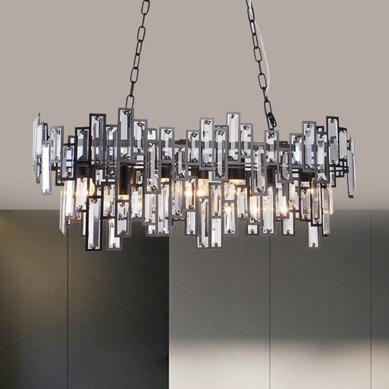 7 Bulbs Oval Frame Pendant Lamp Modern Black/Gold Clear Rectangular-Cut Crystals Encrusted Island Lighting Clearhalo 'Ceiling Lights' 'Island Lights' Lighting' 1434490