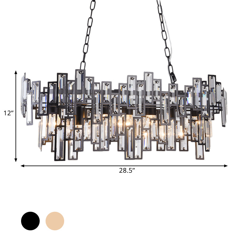 7 Bulbs Oval Frame Pendant Lamp Modern Black/Gold Clear Rectangular-Cut Crystals Encrusted Island Lighting Clearhalo 'Ceiling Lights' 'Island Lights' Lighting' 1434492