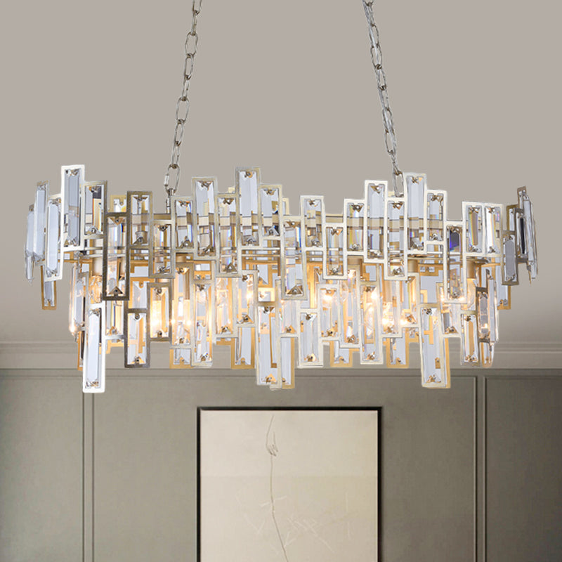7 Bulbs Oval Frame Pendant Lamp Modern Black/Gold Clear Rectangular-Cut Crystals Encrusted Island Lighting Clearhalo 'Ceiling Lights' 'Island Lights' Lighting' 1434494