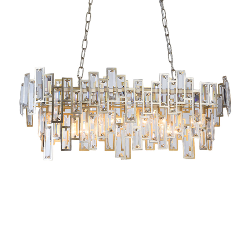 7 Bulbs Oval Frame Pendant Lamp Modern Black/Gold Clear Rectangular-Cut Crystals Encrusted Island Lighting Clearhalo 'Ceiling Lights' 'Island Lights' Lighting' 1434495