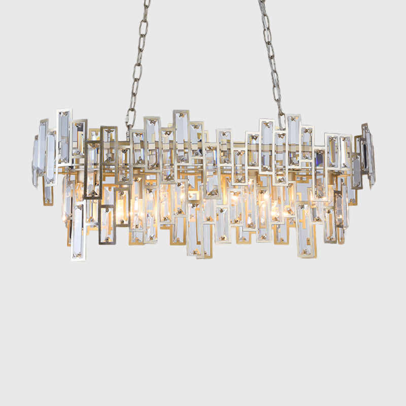 7 Bulbs Oval Frame Pendant Lamp Modern Black/Gold Clear Rectangular-Cut Crystals Encrusted Island Lighting Clearhalo 'Ceiling Lights' 'Island Lights' Lighting' 1434496