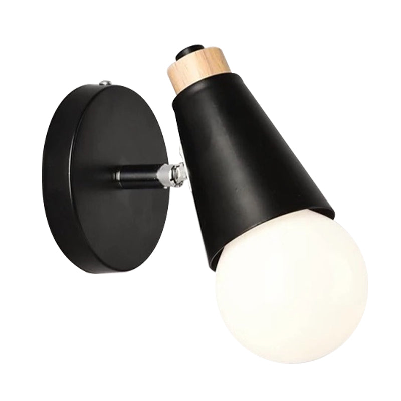 Nordic Sweet Cone Wall Light Rotatable 1 Light Wall Sconce with Metal/Wood Backplate for Child Bedroom Clearhalo 'Cast Iron' 'Glass' 'Industrial' 'Modern wall lights' 'Modern' 'Tiffany' 'Traditional wall lights' 'Wall Lamps & Sconces' 'Wall Lights' Lighting' 1434517
