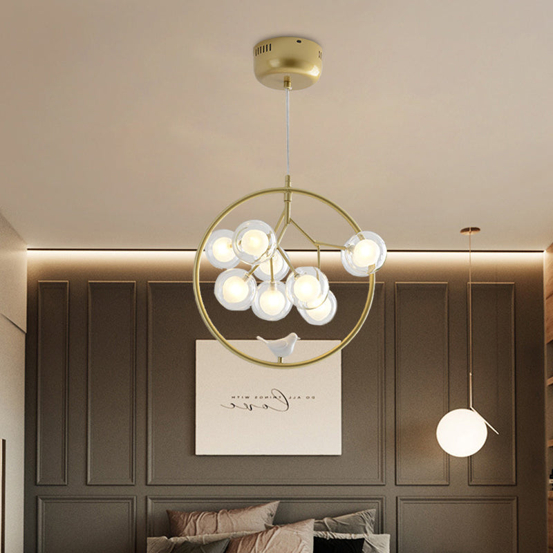 Twig Balcony Hanging Light with Bird Deco Glass Metal Modern Stylish Chandelier Gold B Clearhalo 'Ceiling Lights' 'Chandeliers' 'Modern Chandeliers' 'Modern' Lighting' 1434637
