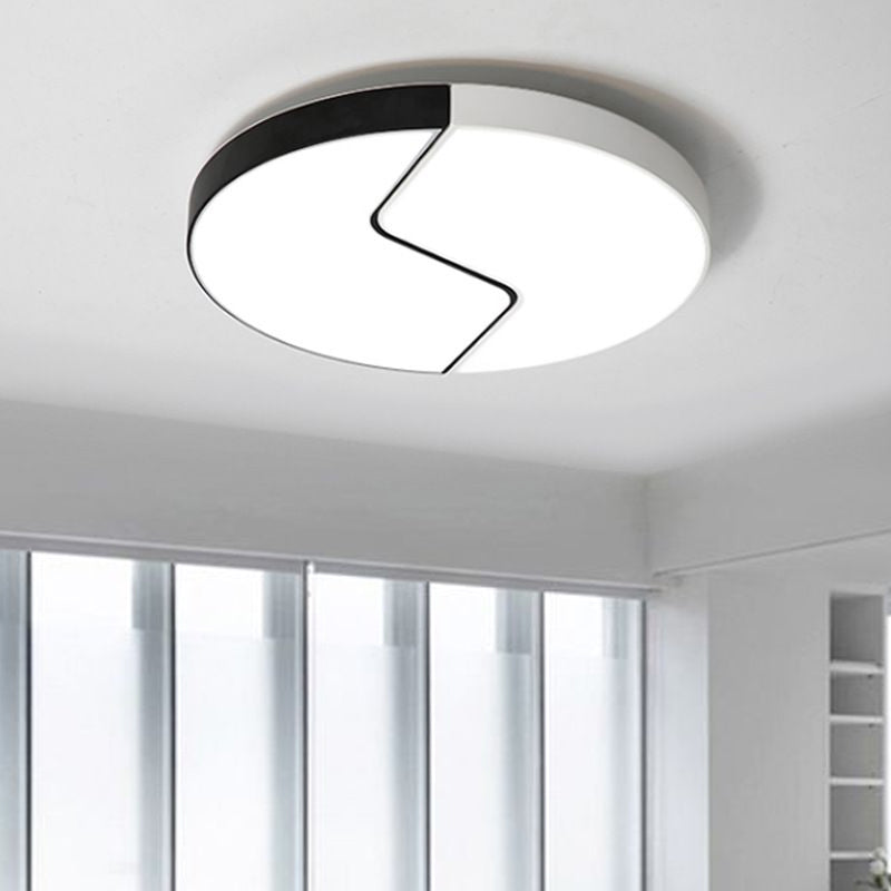 Black and White Round Flushmount Metal 2 Lights 19.5" W Led Modern Close to Ceiling Light in Warm/White Light - Clearhalo - 'Ceiling Lights' - 'Close To Ceiling Lights' - 'Close to ceiling' - 'Flush mount' - Lighting' - 1434678