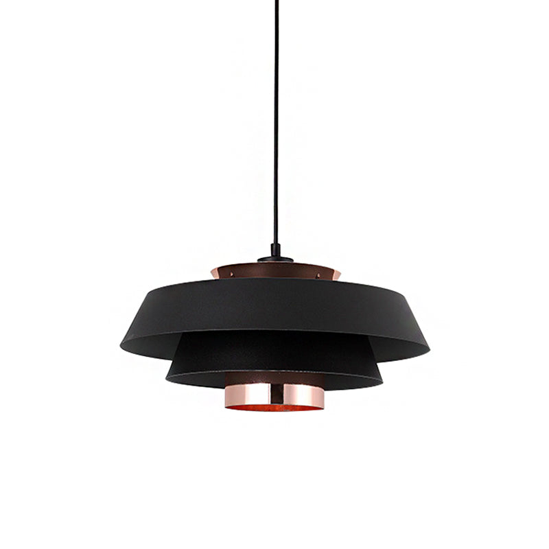 Retro Style Drum Shade Ceiling Fixture 1 Light Metal 3-Tier Hanging Lamp in Black for Restaurant Clearhalo 'Ceiling Lights' 'Modern Pendants' 'Modern' 'Pendant Lights' 'Pendants' Lighting' 143470