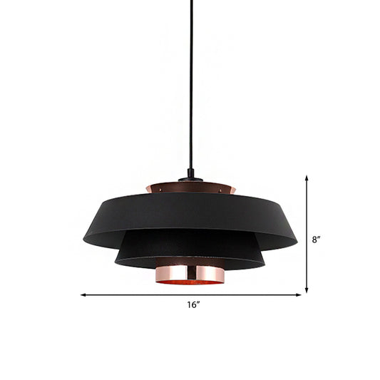Retro Style Drum Shade Ceiling Fixture 1 Light Metal 3-Tier Hanging Lamp in Black for Restaurant Clearhalo 'Ceiling Lights' 'Modern Pendants' 'Modern' 'Pendant Lights' 'Pendants' Lighting' 143471