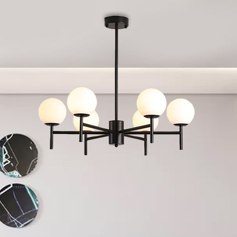 Black/Gold Globe Chandelier Lighting with Radial Design Contemporary 6/8/9 Lights Milk Glass Chandelier Hanging Lamp Clearhalo 'Ceiling Lights' 'Chandeliers' 'Glass shade' 'Glass' 'Modern Chandeliers' 'Modern' Lighting' 1434764