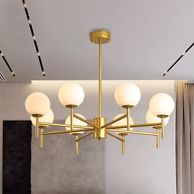 Black/Gold Globe Chandelier Lighting with Radial Design Contemporary 6/8/9 Lights Milk Glass Chandelier Hanging Lamp Clearhalo 'Ceiling Lights' 'Chandeliers' 'Glass shade' 'Glass' 'Modern Chandeliers' 'Modern' Lighting' 1434765