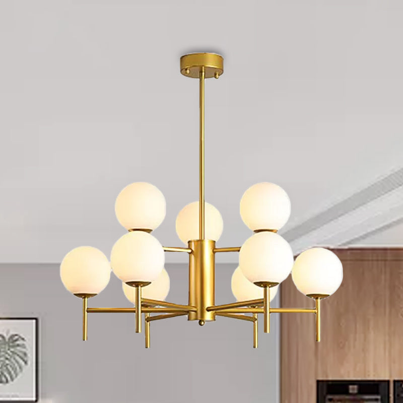 Black/Gold Globe Chandelier Lighting with Radial Design Contemporary 6/8/9 Lights Milk Glass Chandelier Hanging Lamp Clearhalo 'Ceiling Lights' 'Chandeliers' 'Glass shade' 'Glass' 'Modern Chandeliers' 'Modern' Lighting' 1434766