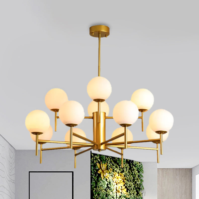 Black/Gold Globe Chandelier Lighting with Radial Design Contemporary 6/8/9 Lights Milk Glass Chandelier Hanging Lamp Clearhalo 'Ceiling Lights' 'Chandeliers' 'Glass shade' 'Glass' 'Modern Chandeliers' 'Modern' Lighting' 1434767