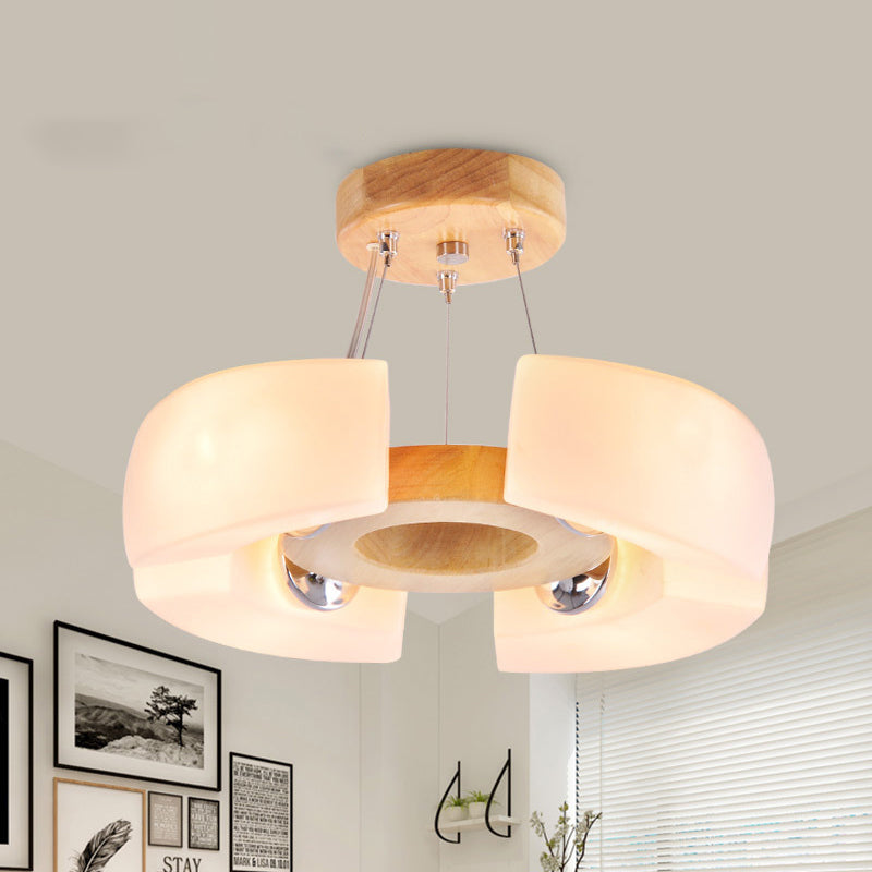 4/6 Light Wooden Ceiling Light Fixture Modern Unique Round Flush Mount Light, Warm/White Clearhalo 'Carpenter Chandeliers' 'Ceiling Lights' 'Chandeliers' 'Industrial' 'Modern Chandeliers' 'Modern' Lighting' 1434841