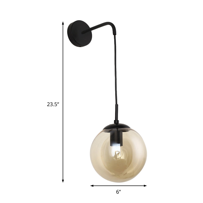 1 Light Globe Sconce Light Fixture Industrial Amber Glass Wall Lamp in Black/Brass for Living Room Clearhalo 'Art deco wall lights' 'Cast Iron' 'Glass' 'Industrial wall lights' 'Industrial' 'Middle century wall lights' 'Modern' 'Rustic wall lights' 'Tiffany' 'Traditional wall lights' 'Wall Lamps & Sconces' 'Wall Lights' Lighting' 143485