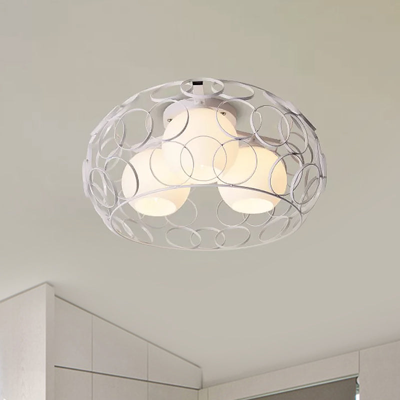 Drum Iron Cage Flush Mount Ceiling Light with Ball Glass Shade Nordic White/Black Dining Room Ceiling Light Fixture Clearhalo 'Ceiling Lights' 'Close To Ceiling Lights' 'Close to ceiling' 'Flush mount' Lighting' 1434891