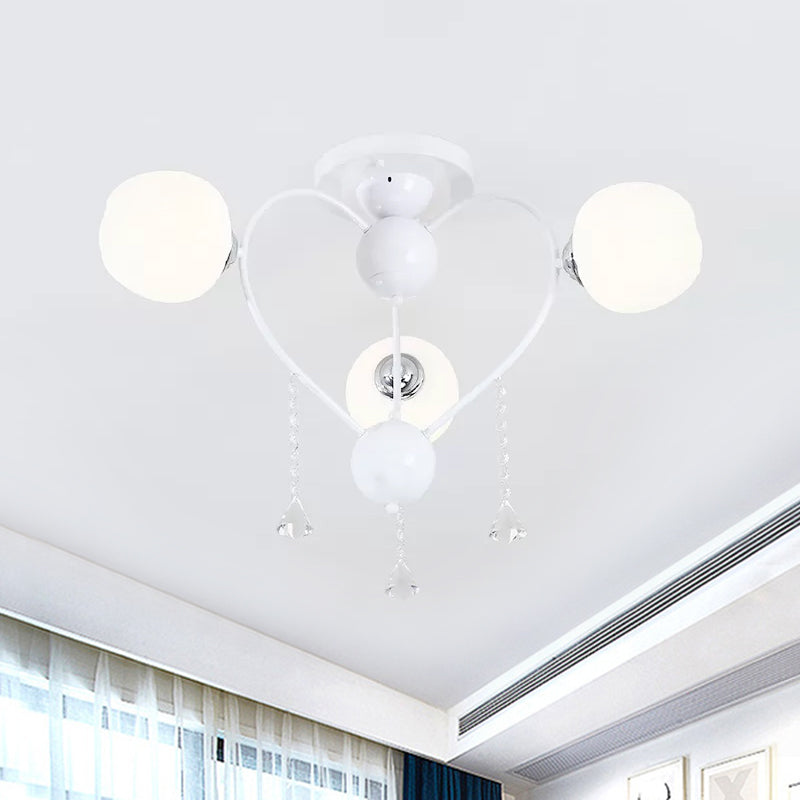 Globe Glass Shade Ceiling Light Fixture with Crystal Drop Rustic Metal 3/6/10 Heads Black/White Living Room Semi Flush Mount Light Clearhalo 'Ceiling Lights' 'Close To Ceiling Lights' 'Close to ceiling' 'Glass shade' 'Glass' 'Semi-flushmount' Lighting' 1434895