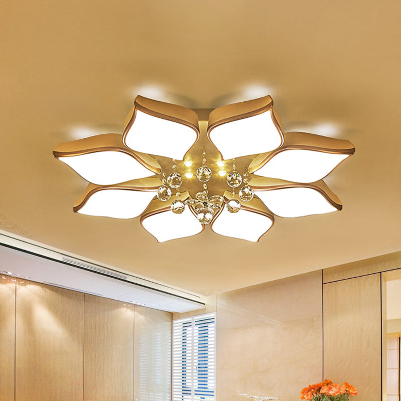 White Blooming Flush Mount Ceiling Modern Acrylic 8/10 Heads Living Room Ceiling Flush Mount with Crystal Drop in Warm Clearhalo 'Ceiling Lights' 'Close To Ceiling Lights' 'Close to ceiling' 'Flush mount' Lighting' 1434907