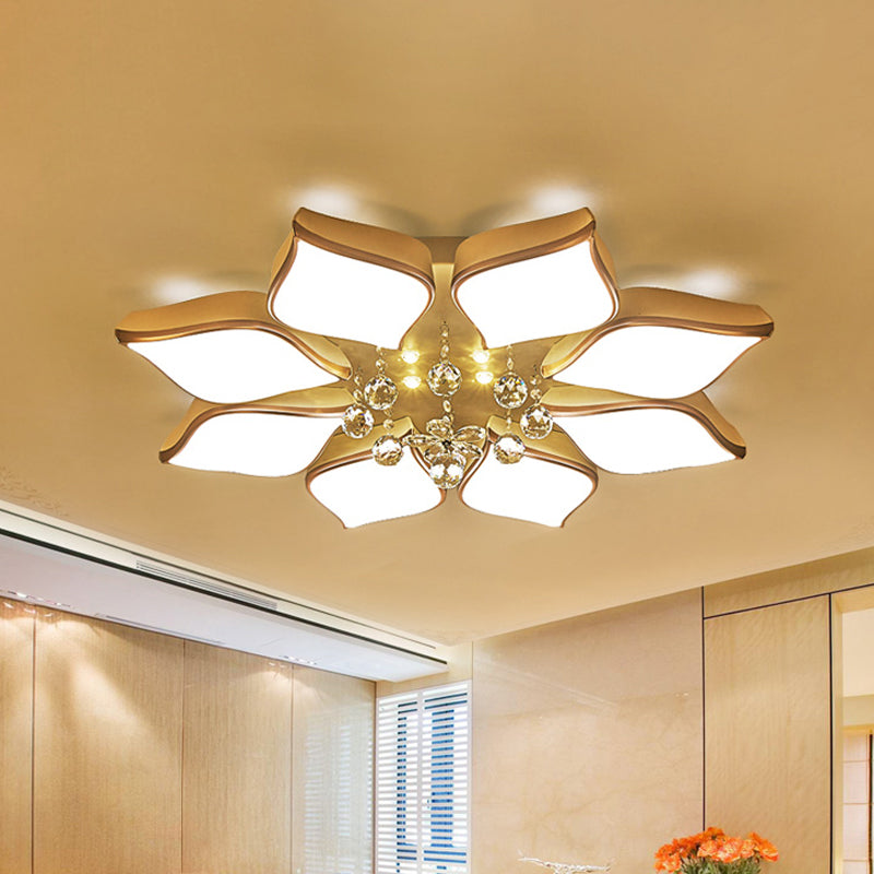White Blooming Flush Mount Ceiling Modern Acrylic 8/10 Heads Living Room Ceiling Flush Mount with Crystal Drop in Warm Clearhalo 'Ceiling Lights' 'Close To Ceiling Lights' 'Close to ceiling' 'Flush mount' Lighting' 1434907