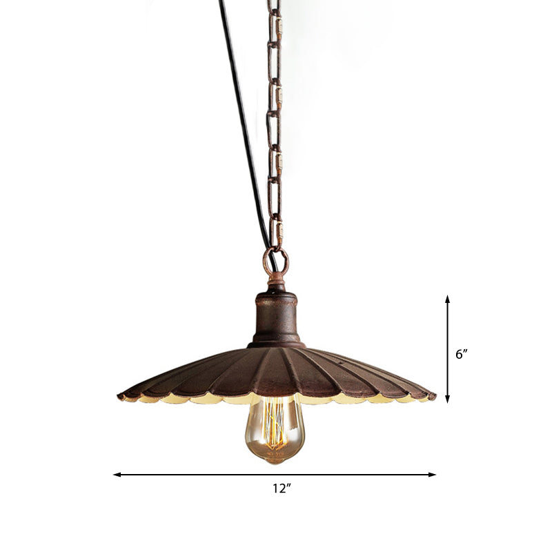 Wrought Iron Rust Suspension Light 1 Light Antique Style Pendant Ceiling Light for Restaurant, 10"/12"/14" Dia Clearhalo 'Art Deco Pendants' 'Cast Iron' 'Ceiling Lights' 'Ceramic' 'Crystal' 'Industrial Pendants' 'Industrial' 'Metal' 'Middle Century Pendants' 'Pendant Lights' 'Pendants' 'Tiffany' Lighting' 143492