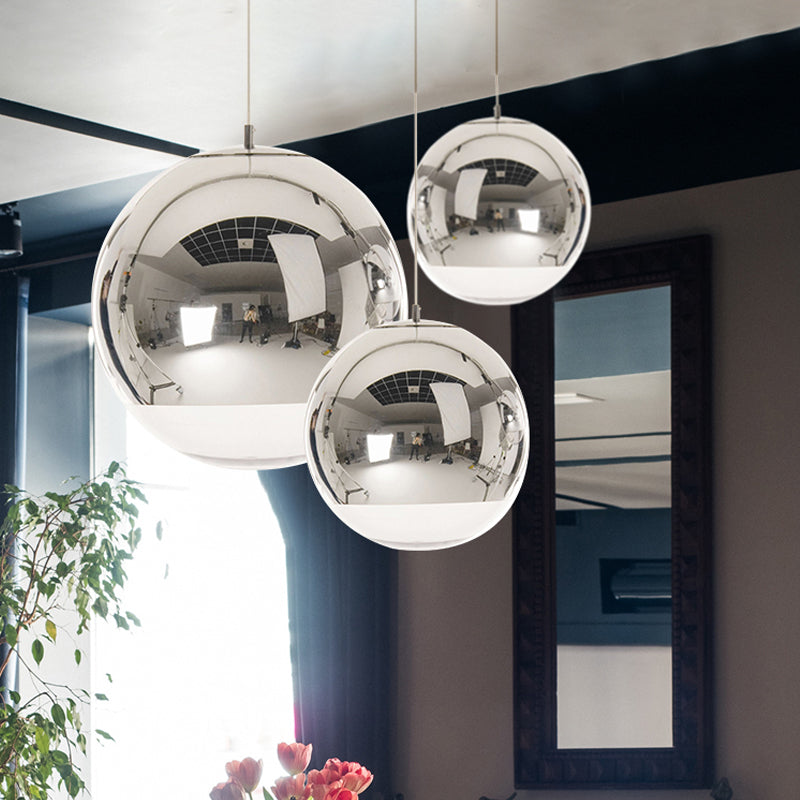 Globe Pendant Ceiling Light Simplicity Metal 1 Light Chrome/Gold Hanging Ceiling Light, 6"/8"/10"W Clearhalo 'Ceiling Lights' 'Glass shade' 'Glass' 'Modern Pendants' 'Modern' 'Pendant Lights' 'Pendants' Lighting' 1434938