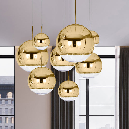 Globe Pendant Ceiling Light Simplicity Metal 1 Light Chrome/Gold Hanging Ceiling Light, 6"/8"/10"W Clearhalo 'Ceiling Lights' 'Glass shade' 'Glass' 'Modern Pendants' 'Modern' 'Pendant Lights' 'Pendants' Lighting' 1434940
