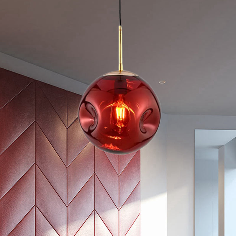 Modern Style 1 Bulb Pendant Light with Concave Glass Shade Silver/Red Global Hanging Light Fixture for Restaurant Clearhalo 'Ceiling Lights' 'Glass shade' 'Glass' 'Modern Pendants' 'Modern' 'Pendant Lights' 'Pendants' Lighting' 1434946