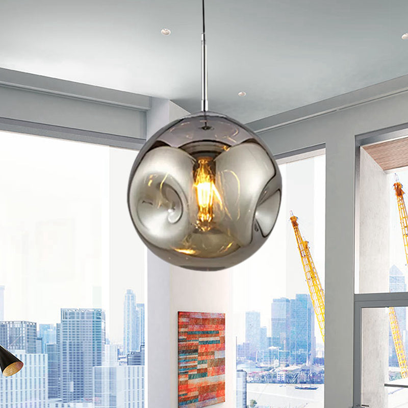 Modern Style 1 Bulb Pendant Light with Concave Glass Shade Silver/Red Global Hanging Light Fixture for Restaurant Clearhalo 'Ceiling Lights' 'Glass shade' 'Glass' 'Modern Pendants' 'Modern' 'Pendant Lights' 'Pendants' Lighting' 1434947
