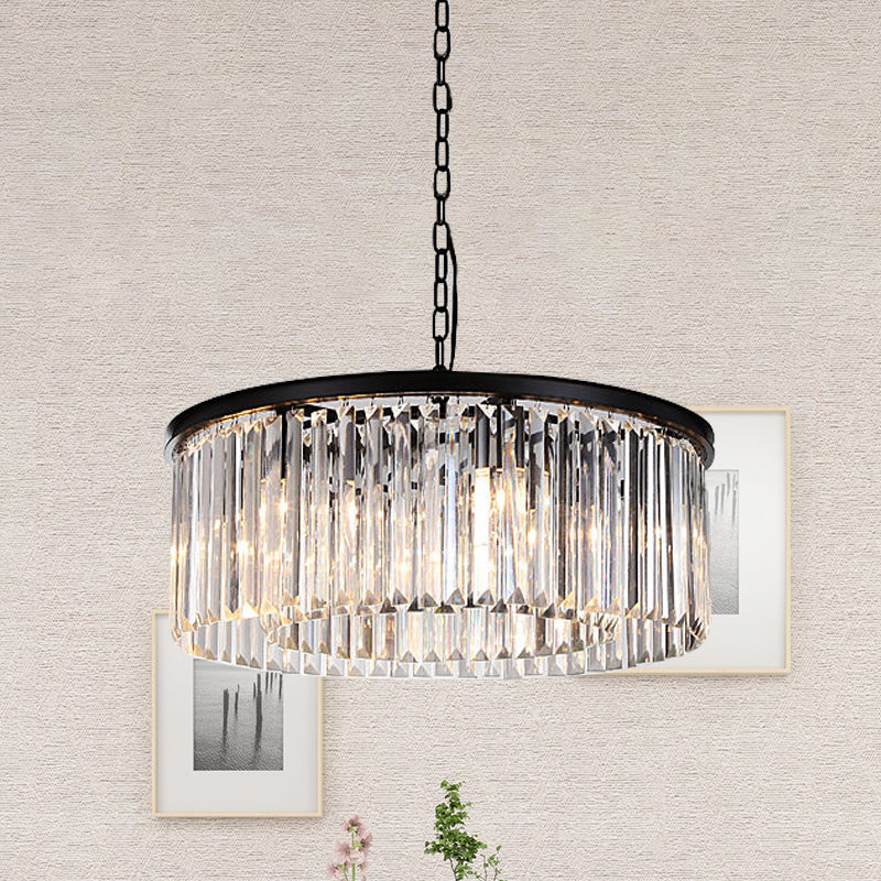 Drum Clear/Amber Crystal Hanging Pendant Light Modern 9-Light LED Chandelier Lamp for Restaurant Clearhalo 'Ceiling Lights' 'Chandeliers' 'Clear' 'Industrial' 'Modern Chandeliers' 'Modern' 'Tiffany' 'Traditional Chandeliers' Lighting' 1434965