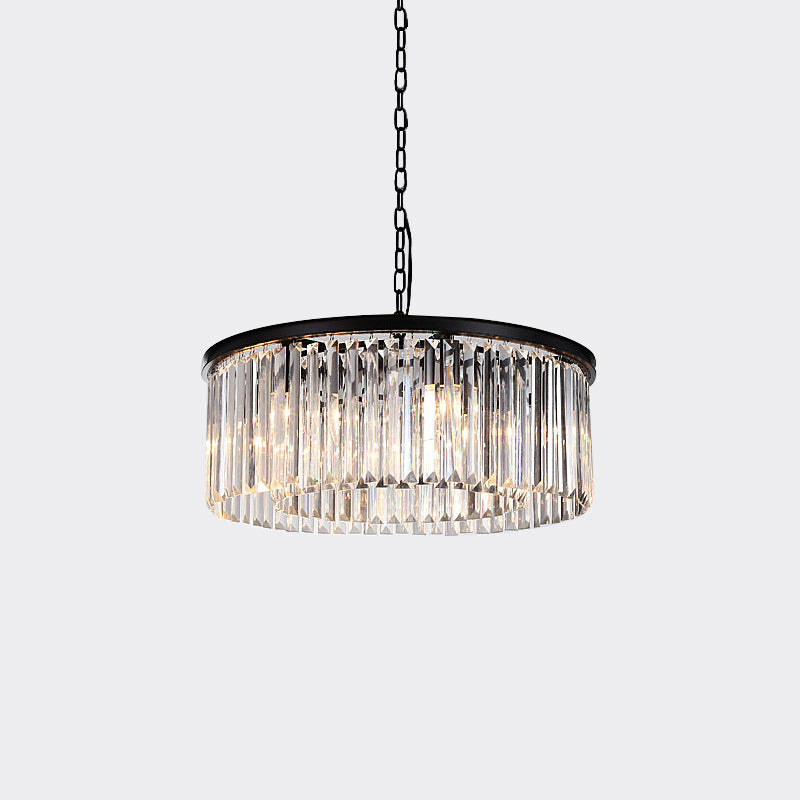Drum Clear/Amber Crystal Hanging Pendant Light Modern 9-Light LED Chandelier Lamp for Restaurant Clearhalo 'Ceiling Lights' 'Chandeliers' 'Clear' 'Industrial' 'Modern Chandeliers' 'Modern' 'Tiffany' 'Traditional Chandeliers' Lighting' 1434967