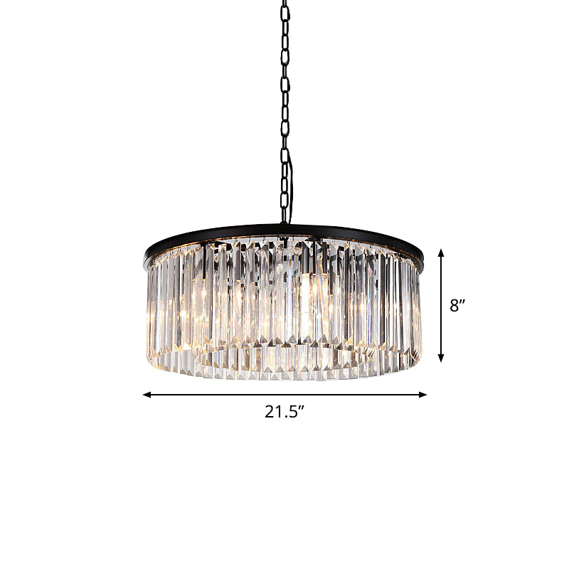 Drum Clear/Amber Crystal Hanging Pendant Light Modern 9-Light LED Chandelier Lamp for Restaurant Clearhalo 'Ceiling Lights' 'Chandeliers' 'Clear' 'Industrial' 'Modern Chandeliers' 'Modern' 'Tiffany' 'Traditional Chandeliers' Lighting' 1434968