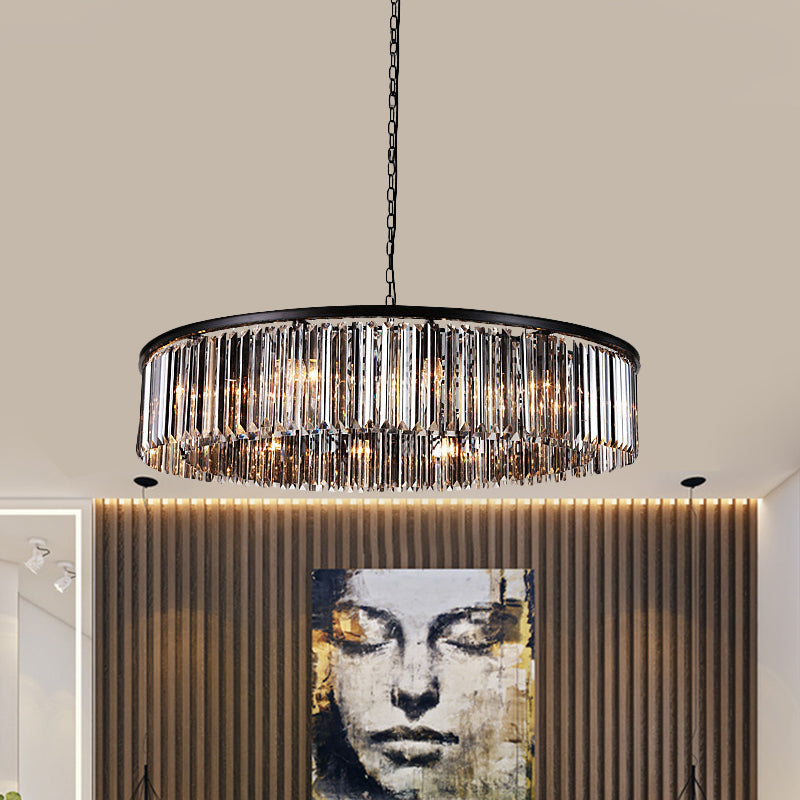 Drum Clear/Amber Crystal Hanging Pendant Light Modern 9-Light LED Chandelier Lamp for Restaurant Clearhalo 'Ceiling Lights' 'Chandeliers' 'Clear' 'Industrial' 'Modern Chandeliers' 'Modern' 'Tiffany' 'Traditional Chandeliers' Lighting' 1434970