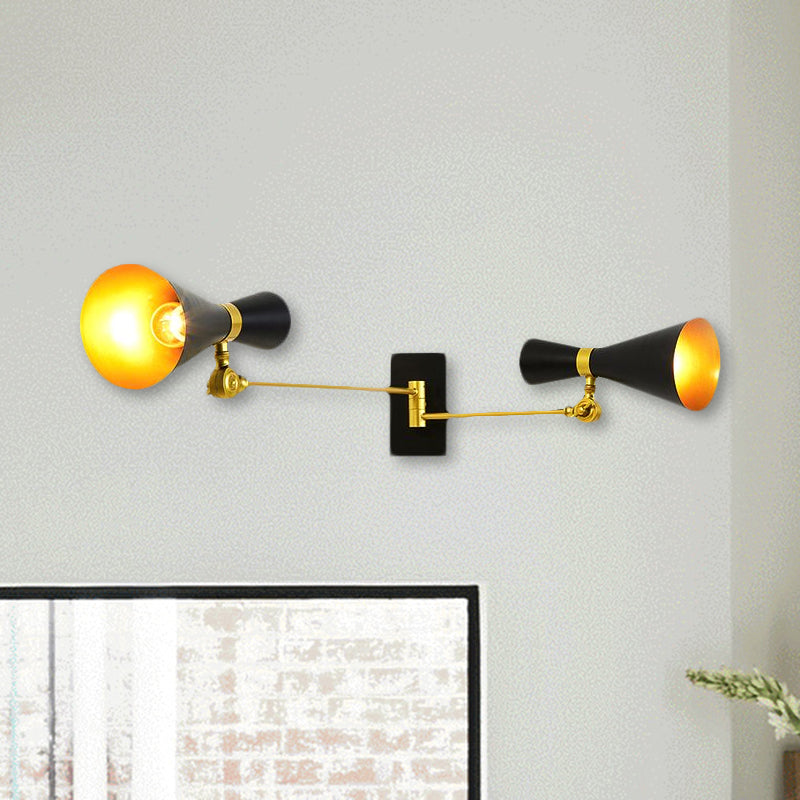 Black/White/Gold Trumpet Wall Sconce Light Contemporary 1/2/3 Light Metal Wall Light with Adjustable Arm Clearhalo 'Cast Iron' 'Glass' 'Industrial' 'Modern wall lights' 'Modern' 'Tiffany' 'Traditional wall lights' 'Wall Lamps & Sconces' 'Wall Lights' Lighting' 1435056