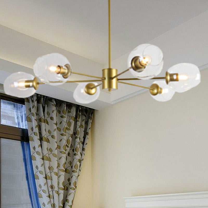 Gold Branch Chandelier Lighting Post Modern 6/8 Lights Light Blue/Clear/Amber Glass Ceiling Suspension Lamp 6 Clear Clearhalo 'Ceiling Lights' 'Chandeliers' 'Clear' 'Glass shade' 'Glass' 'Industrial' 'Modern Chandeliers' 'Modern' 'Tiffany' 'Traditional Chandeliers' Lighting' 1435077
