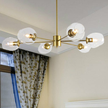 Gold Branch Chandelier Lighting Post Modern 6/8 Lights Light Blue/Clear/Amber Glass Ceiling Suspension Lamp 6 Clear Clearhalo 'Ceiling Lights' 'Chandeliers' 'Clear' 'Glass shade' 'Glass' 'Industrial' 'Modern Chandeliers' 'Modern' 'Tiffany' 'Traditional Chandeliers' Lighting' 1435077