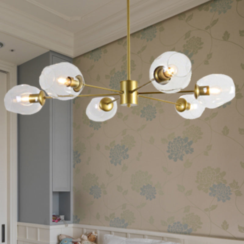 Gold Branch Chandelier Lighting Post Modern 6/8 Lights Light Blue/Clear/Amber Glass Ceiling Suspension Lamp Clearhalo 'Ceiling Lights' 'Chandeliers' 'Clear' 'Glass shade' 'Glass' 'Industrial' 'Modern Chandeliers' 'Modern' 'Tiffany' 'Traditional Chandeliers' Lighting' 1435078