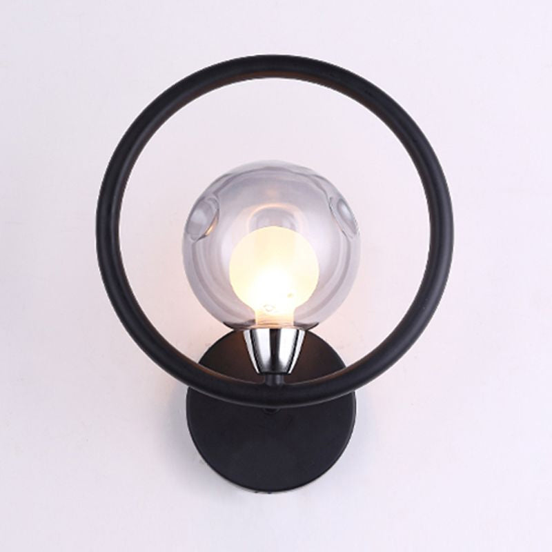 Black/White Ring Wall Light Sconce Modern Stylish 1 Bulb Metal Wall Lamp with Glass Ball Shade Clearhalo 'Cast Iron' 'Glass' 'Industrial' 'Modern wall lights' 'Modern' 'Tiffany' 'Traditional wall lights' 'Wall Lamps & Sconces' 'Wall Lights' Lighting' 1435099