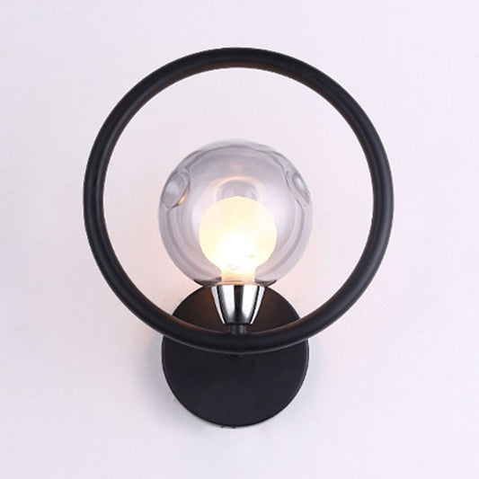 Black/White Ring Wall Light Sconce Modern Stylish 1 Bulb Metal Wall Lamp with Glass Ball Shade Clearhalo 'Cast Iron' 'Glass' 'Industrial' 'Modern wall lights' 'Modern' 'Tiffany' 'Traditional wall lights' 'Wall Lamps & Sconces' 'Wall Lights' Lighting' 1435099