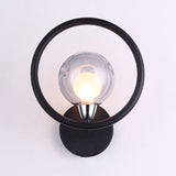 Black/White Ring Wall Light Sconce Modern Stylish 1 Bulb Metal Wall Lamp with Glass Ball Shade Clearhalo 'Cast Iron' 'Glass' 'Industrial' 'Modern wall lights' 'Modern' 'Tiffany' 'Traditional wall lights' 'Wall Lamps & Sconces' 'Wall Lights' Lighting' 1435099