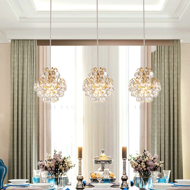 Round/Linear Canopy Dinning Hall Multi Ceiling Lamp Modern Metal 3 Bulbs Black/Gold Hanging Pendant with Clear Crystal Balls Clearhalo 'Ceiling Lights' 'Modern Pendants' 'Modern' 'Pendant Lights' 'Pendants' Lighting' 1435192