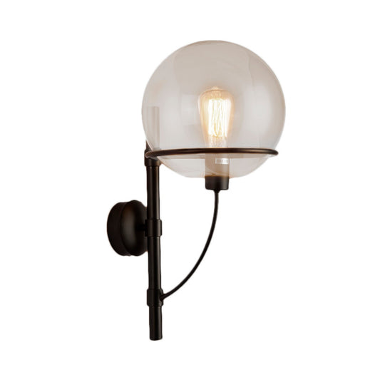 1 Light Globe Sconce Light Fixture Industrial Black Clear Glass Wall Lamp for Coffee Shop Clearhalo 'Cast Iron' 'Glass' 'Industrial wall lights' 'Industrial' 'Middle century wall lights' 'Modern' 'Tiffany' 'Traditional wall lights' 'Wall Lamps & Sconces' 'Wall Lights' Lighting' 143519