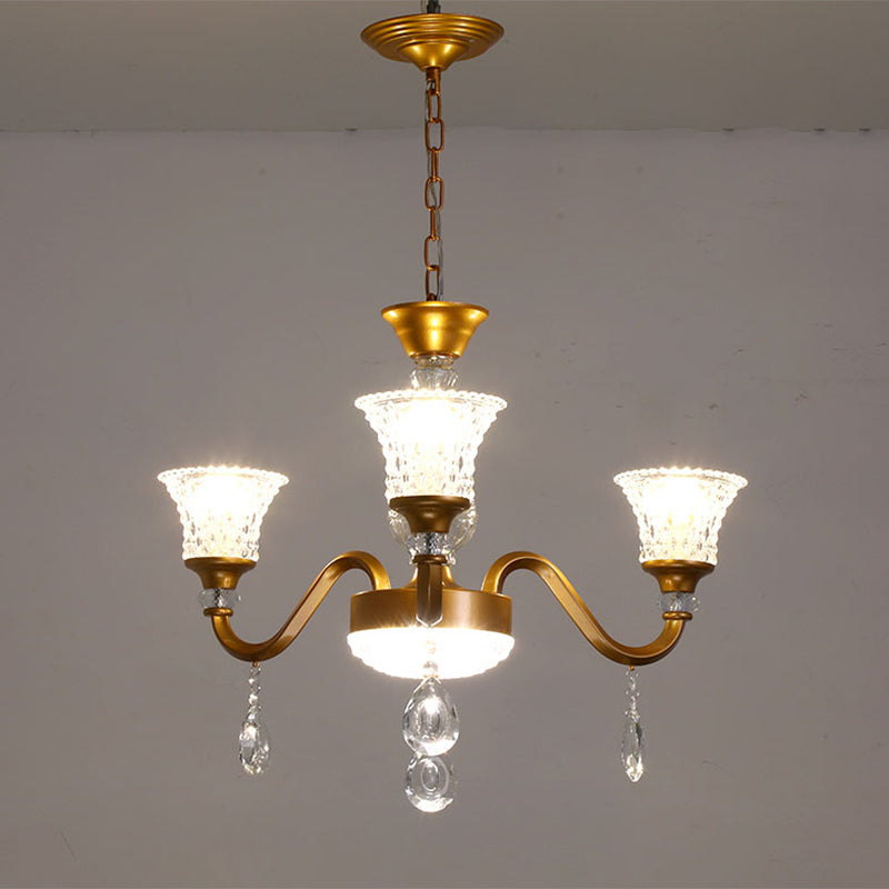 3/6/8-Head Bell Shaped Hanging Chandelier Traditional Gold Finish Clear Crystal Glass Pendant for Parlor Clearhalo 'Ceiling Lights' 'Chandeliers' 'Modern Chandeliers' 'Modern' Lighting' 1435229
