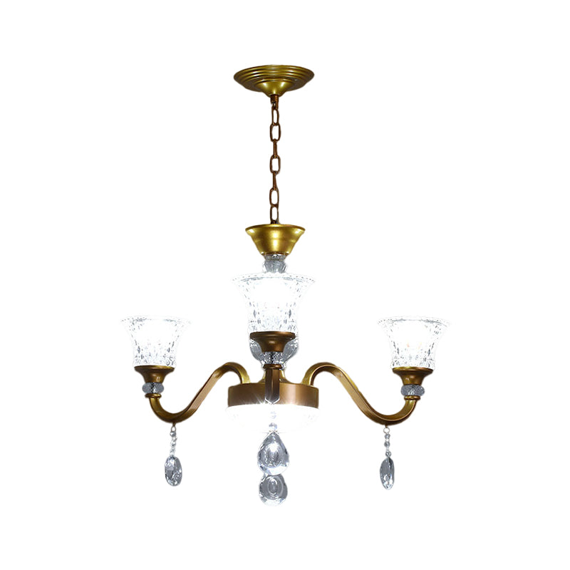 3/6/8-Head Bell Shaped Hanging Chandelier Traditional Gold Finish Clear Crystal Glass Pendant for Parlor Clearhalo 'Ceiling Lights' 'Chandeliers' 'Modern Chandeliers' 'Modern' Lighting' 1435230