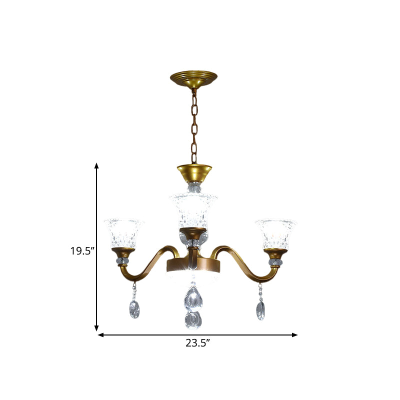 3/6/8-Head Bell Shaped Hanging Chandelier Traditional Gold Finish Clear Crystal Glass Pendant for Parlor Clearhalo 'Ceiling Lights' 'Chandeliers' 'Modern Chandeliers' 'Modern' Lighting' 1435231