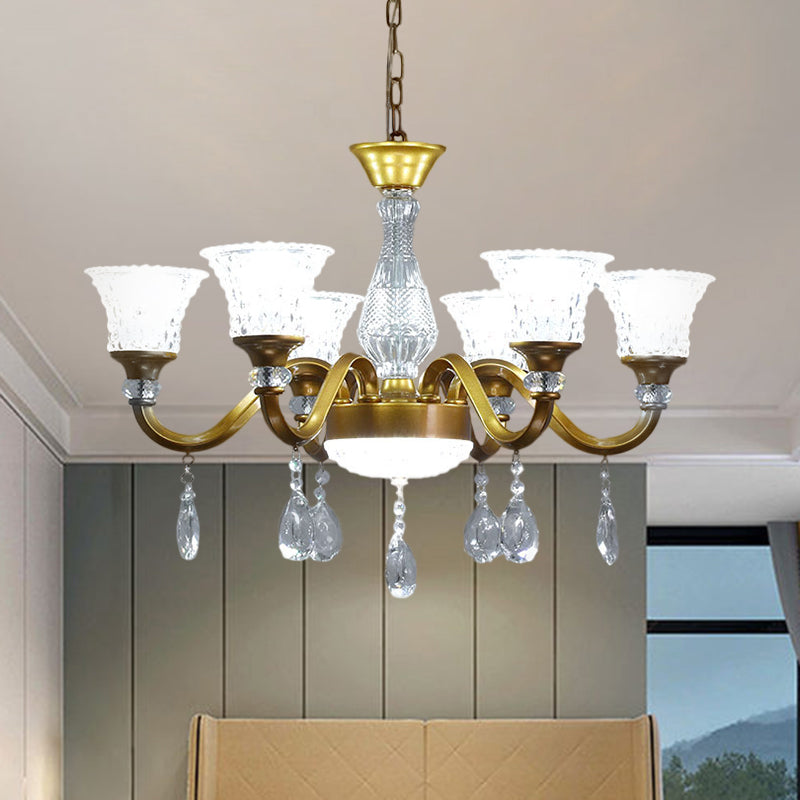 3/6/8-Head Bell Shaped Hanging Chandelier Traditional Gold Finish Clear Crystal Glass Pendant for Parlor Clearhalo 'Ceiling Lights' 'Chandeliers' 'Modern Chandeliers' 'Modern' Lighting' 1435234