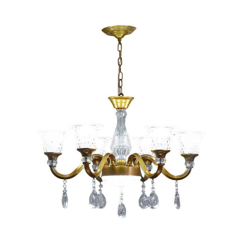 3/6/8-Head Bell Shaped Hanging Chandelier Traditional Gold Finish Clear Crystal Glass Pendant for Parlor Clearhalo 'Ceiling Lights' 'Chandeliers' 'Modern Chandeliers' 'Modern' Lighting' 1435235
