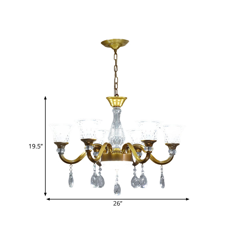 3/6/8-Head Bell Shaped Hanging Chandelier Traditional Gold Finish Clear Crystal Glass Pendant for Parlor Clearhalo 'Ceiling Lights' 'Chandeliers' 'Modern Chandeliers' 'Modern' Lighting' 1435236