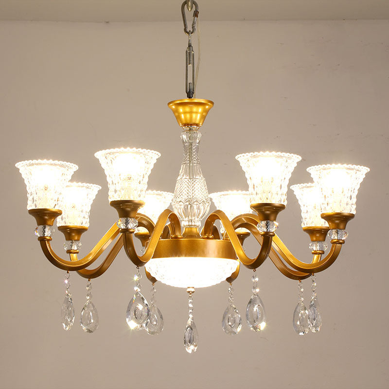 3/6/8-Head Bell Shaped Hanging Chandelier Traditional Gold Finish Clear Crystal Glass Pendant for Parlor Clearhalo 'Ceiling Lights' 'Chandeliers' 'Modern Chandeliers' 'Modern' Lighting' 1435239