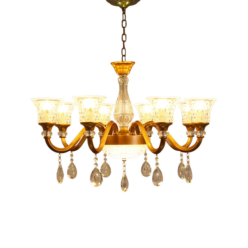 3/6/8-Head Bell Shaped Hanging Chandelier Traditional Gold Finish Clear Crystal Glass Pendant for Parlor Clearhalo 'Ceiling Lights' 'Chandeliers' 'Modern Chandeliers' 'Modern' Lighting' 1435240