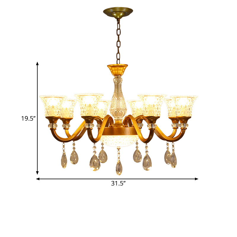 3/6/8-Head Bell Shaped Hanging Chandelier Traditional Gold Finish Clear Crystal Glass Pendant for Parlor Clearhalo 'Ceiling Lights' 'Chandeliers' 'Modern Chandeliers' 'Modern' Lighting' 1435241