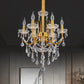 Candelabra Dining Room Chandelier Traditional Metal 5/7/9 Bulbs Gold Hanging Light Kit with Swag Crystal Strand Deco Clearhalo 'Ceiling Lights' 'Chandeliers' 'Modern Chandeliers' 'Modern' Lighting' 1435261