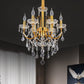 Candelabra Dining Room Chandelier Traditional Metal 5/7/9 Bulbs Gold Hanging Light Kit with Swag Crystal Strand Deco Clearhalo 'Ceiling Lights' 'Chandeliers' 'Modern Chandeliers' 'Modern' Lighting' 1435262